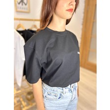 ER&RE Siyah Unisex Kısa Kollu Bisiklet Yaka Basic T-shirt (LOGOLU)