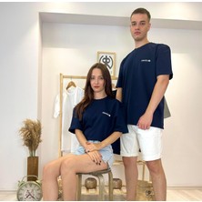 ER&RE Lacivert Unisex Kısa Kollu Bisiklet Yaka Basic T-shirt (LOGOLU)