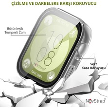 Novstrap Huawei Watch Fit 3 ile Uyumlu Ekran Koruyucu Temperli Cam Kasa Koruyucu Kılıf Sert Pc