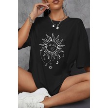 Young Fit Güneş Baskılı Pamuklu Unisex Oversize Tişört