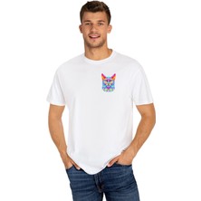 Young Fit Kedi Göğüs Baskılı Unisex Pamuklu Oversize Tişört