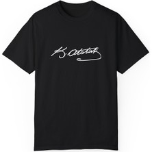 Young Fit Atatürk Imza Baskılı Pamuklu Unisex Oversize Tişört