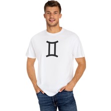 Young Fit Ikizler Burcu Simgeli Baskılı Pamuklu Unisex Oversize Tişört