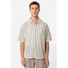 Antioch Haki Çizgili Örme Kısa Kollu Erkek Gömlek