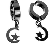 İdol Avm Sıkıştırmalı Erkek Küpe Çelik Sallantılı Ay Yıldız Takı P24 T5