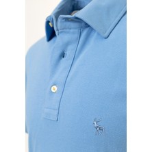 Lake Wood Erkek Gökmavi Düz Renkli Gömlek Yakalı Polo T-Shirt
