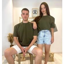 ER&RE Haki Unisex Kısa Kollu Bisiklet Yaka Basic T-shirt