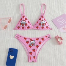 Facnspt Pembe Strawberry Hello Kitty Bikini Takımı