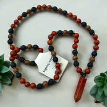 Mga Doğaltaş Büyük Boy Doğal Taş Kolye Kırmızı Jasper Taşı Lav Taşı Venge Hematit Taşı Kolye 65 cm