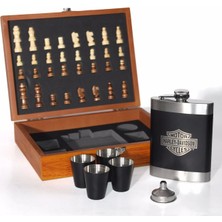 Ynt İthalat Paslanmaz Çelik Matara Seti Ahşap Kutulu Satranç'lı Matara Seti ALK36