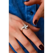 Papatya Silver 925 Ayar Gümüş Rose Rodyum Kaplama Zirkon Taşlı Dönen Rüzgar Gülü Yüzük