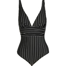 Endeep Beria Kadın Siyah V Yaka Drapeli Toparlayıcı Mayo