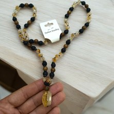 Mga Doğaltaş Doğal Taş Kolye Sitrin Taşı Lav Taşı Hematit Taşı Venge Doğal Taş Kolye 65 cm Doğal Taş Kolye