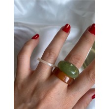 Pinery Jewels Çok Renkli Akrilik Çoklu Yüzük Seti