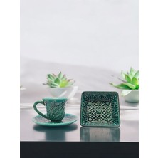 Sharp Art Geleneksel Osmanlı Lale Model Gerçek El Işi,kabartmalı 2 Li ve 6 Lı Kahve Fincan ve Lokumluk Takımı