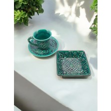 Sharp Art Geleneksel Osmanlı Lale Model Gerçek El Işi,kabartmalı 2 Li ve 6 Lı Kahve Fincan ve Lokumluk Takımı
