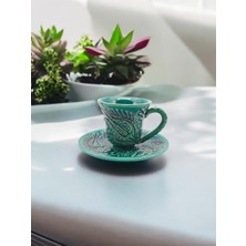Sharp Art Geleneksel Osmanlı Lale Model Gerçek El Işi,kabartmalı 2 Li ve 6 Lı Kahve Fincan ve Lokumluk Takımı