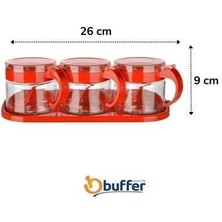 Ess Kırmızı 3lü Standlı Kapaklı Kaşıklı Cam Hava Sızdırmaz Baharatlık Takımı  KC-386