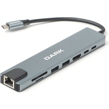 Dark USB 3.1 Type C 8 in 1 Ethernet / HDMI / TF SD Kart Okuyucu / 2x USB 3.0 / USB-C & PD/ Dönüştürücü Çevirici HUB (DK-AC-U31X36)