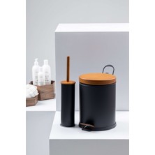 FH Fine Home FH finehome Arina Ahşap Desenli Siyah Banyo Seti Metal Malzeme ile Şık Tasarım Sunuyor