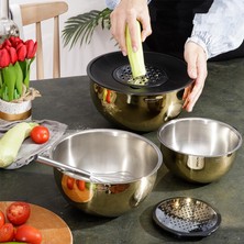 Evren 9 Parça Venüs Çift Rendeli Paslanmaz Çelik Karıştırma Kabı Saklama Kabı Seti (Gold)