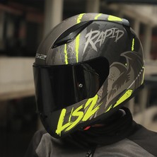 Ls2 Rapıd 2 Raven Mat Siyah-Gri-Neon Sarı Kask
