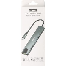 Dark USB 3.1 Type C 8 in 1 Ethernet / HDMI / TF SD Kart Okuyucu / 2x USB 3.0 / USB-C & PD/ Dönüştürücü Çevirici HUB (DK-AC-U31X36)