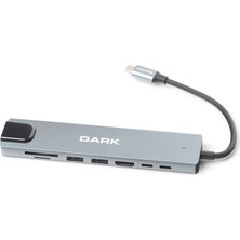 Dark USB 3.1 Type C 8 in 1 Ethernet / HDMI / TF SD Kart Okuyucu / 2x USB 3.0 / USB-C & PD/ Dönüştürücü Çevirici HUB (DK-AC-U31X36)