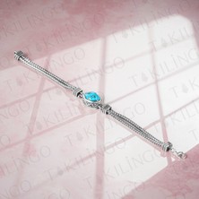 Takılingo 925 Ayar Gümüş Orijinal Firuze Taşlı Örgü Desenli Kadın Bileklik