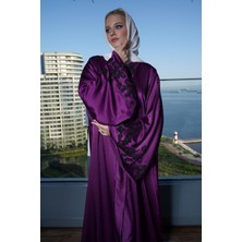Harika Wear Sultana Özel Mor Kristal Işlemeli Abaya Ferace