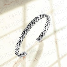 Takılingo 925 Ayar Gümüş Ayarlanabilir El Işi Model Örgü Desenli Erkek Bileklik