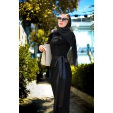 Harika Wear Yandan Bağlamalı Uzun Siyah Elbise Yeni Sezon