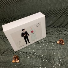 Giftpuffy Özel Tasarım Gelin ve Damat Nişan Düğün Bohça Kutusu-Beyaz