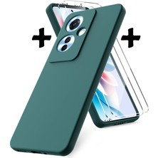 Oppo Reno 11F Kılıf Kamera Korumalı Yumuşak Renkli Silikon + 9h Ekran Koruyucu Cam 2'li Set