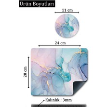 Asmat Paw 24CMX20CM Yeşil Mermer Desenli Su Geçirmez Kaymaz Taban Mause Pad (Fare) ve Bardak Altlığı Takım