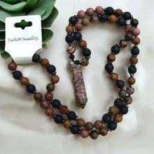 Mga Doğaltaş Büyük Boy Doğal Taş Kolye Rodonit Taşı Lav Taşı Venge Hematit Taşı Kolye 65 cm