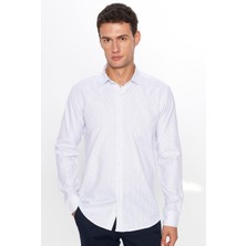 Tudors Erkek Modern Slim Fit Dar Kesim Uzun Kollu Pamuklu Çizgili 4 Mevsim Italyan Yaka Gömlek