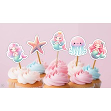 Hiras Dizayn 15ADET Denizkızı Mermaid Iyiki Doğdun Cupcake Doğum Günü Süsü Pasta Kürdanı  6-7cm Cupcake Pasta
