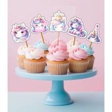 Hiras Dizayn 15ADET Unicorn Tekboynuz Cupcake Kürdanı  Doğum Günü Süsü Pasta Kürdanı  6-7cm Cupcake Pasta