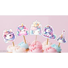 Hiras Dizayn 15ADET Unicorn Tekboynuz Cupcake Kürdanı  Doğum Günü Süsü Pasta Kürdanı  6-7cm Cupcake Pasta