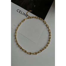 Xsay Çelik Gold Renk Tiffany Kolye (46 Cm)