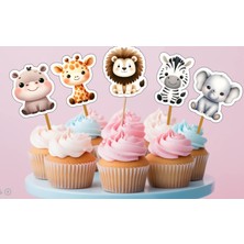 Hiras Dizayn 15ADET Safari Orman Hayvanları Konsept Cupcake Doğum Günü Süsü Pasta Kürdanı  6-7cm Cupcake Pasta