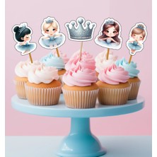 Hiras Dizayn 15ADET Mavi Balerin Sevimli Cupcake Doğum Günü Süsü Pasta Kürdanı  6-7cm Cupcake Kürdanı