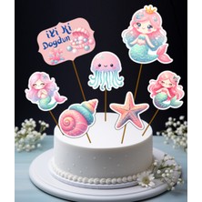 Hiras Dizayn 7parça Denizkızı Mermaid Iyiki Dogdun Büyük Pasta Kürdanı Pasta Süsü Cupcake Pasta Doğum Günü Süs