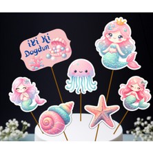 Hiras Dizayn 7parça Denizkızı Mermaid Iyiki Dogdun Büyük Pasta Kürdanı Pasta Süsü Cupcake Pasta Doğum Günü Süs