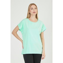 Home Store Kıvrık Biye Yaka Düşük Kol Basic Tshirt