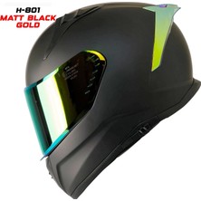 Mts M-801 Mat Siyah-Gold Güneş Vizörlü Kask (Gold Camlı)