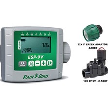 Rain Bird  Esp 9V Pilli Kontrol Ünitesi 2 İstasyon 100 Dv 9V Selenoid Vana Erkek Adaptör Seti ESP-9V