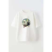 Youwinner Japon Evi Tutan Iskelettasarım Baskılı Pamuk Beyaz Oversize T-Shirt