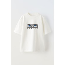 Youwinner Naruto Eyes Tasarım Baskılı Pamuk Beyaz Oversize T-Shirt